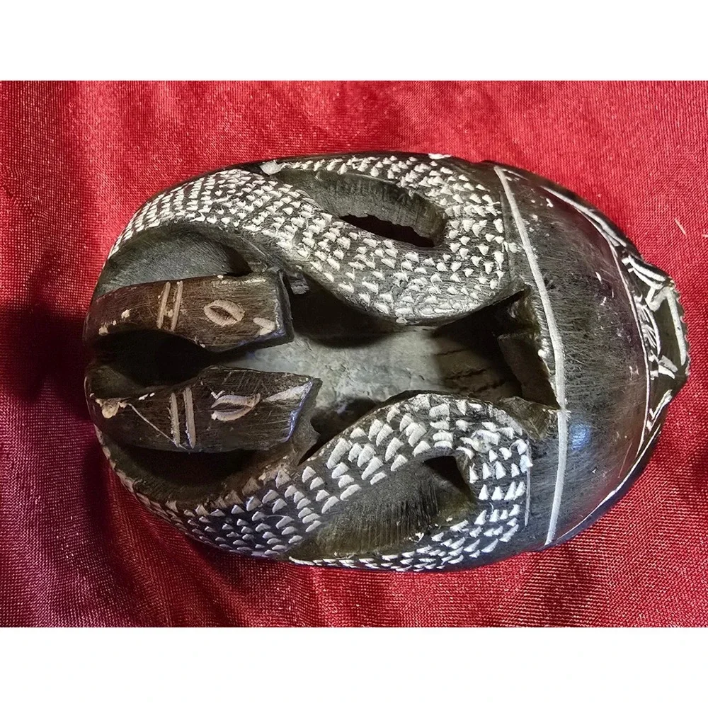 Vtg Hand Carved Soap Stone Egyptian Scarab Beetle Figurine with Snakes & Symbols